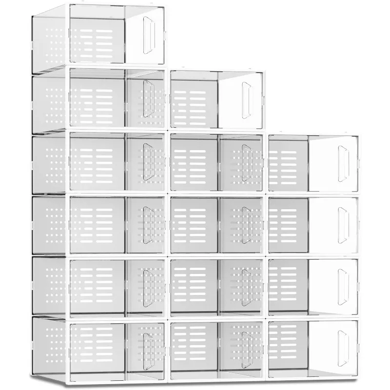 15 Pack Shoe Storage Box, Clear Plastic Stackable Shoe Organizer for Closet,Space Saving Shoe Rack Sneaker Container Bin Holder