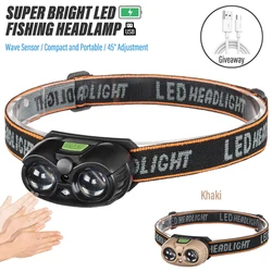 Super Bright LED Fishing Headlamp Rechargeable Torch Outdoor Searchlight Portable Work Light with Wave Sensor