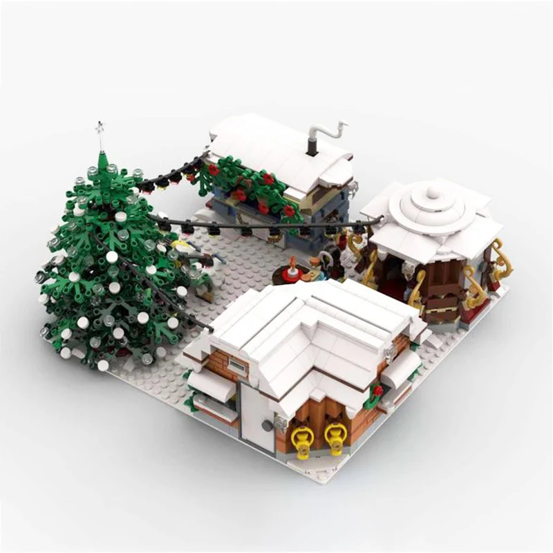 MOC-52465 City Streets Winter Villages Christmas Markets Modular Building Blocks Models Brick Toys Children Christmas Gifts