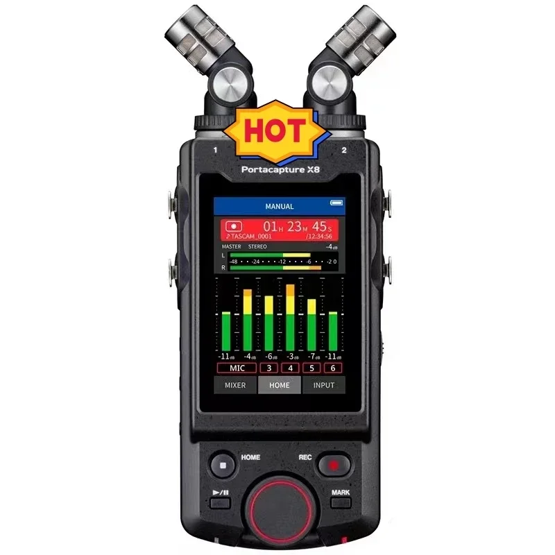 TASCAM X8 high-res Multi-track Handheld Recorder with new launcer system,3.5-inch color touch panel and SB Audio Interface