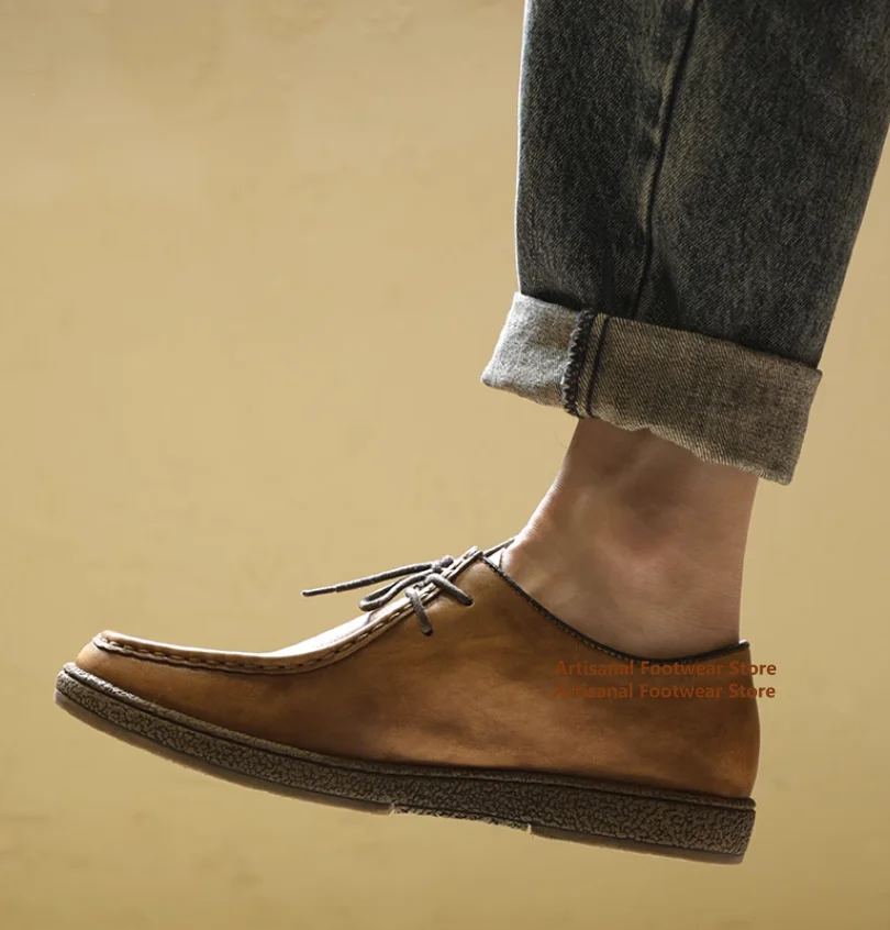 

Повседневная обувь с низким берцем в стиле ретро, дышащая кожаная обувь дерби в британском стиле с круглым носком, мужская обувь ручной работы из мягкой кожи с мягкой подошвой