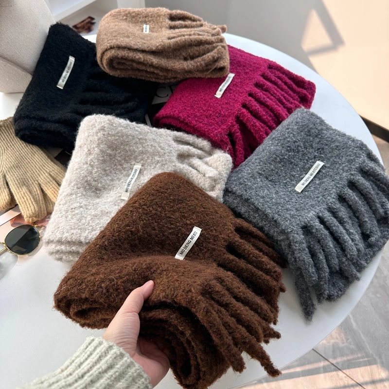 Simple Fashion Nordic Style Alpaca Wool Scarf Winter Soft Warm Shawl Women Men Neckerchief Long Pure Color Muffler