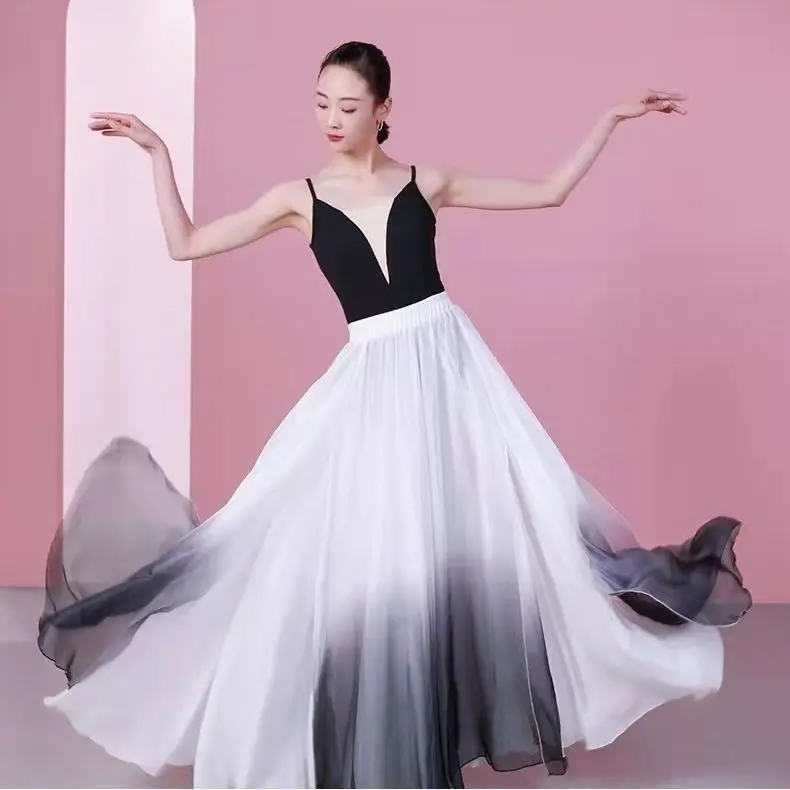 Training suit with flowing long skirt for performance basic training ballroom practice dress