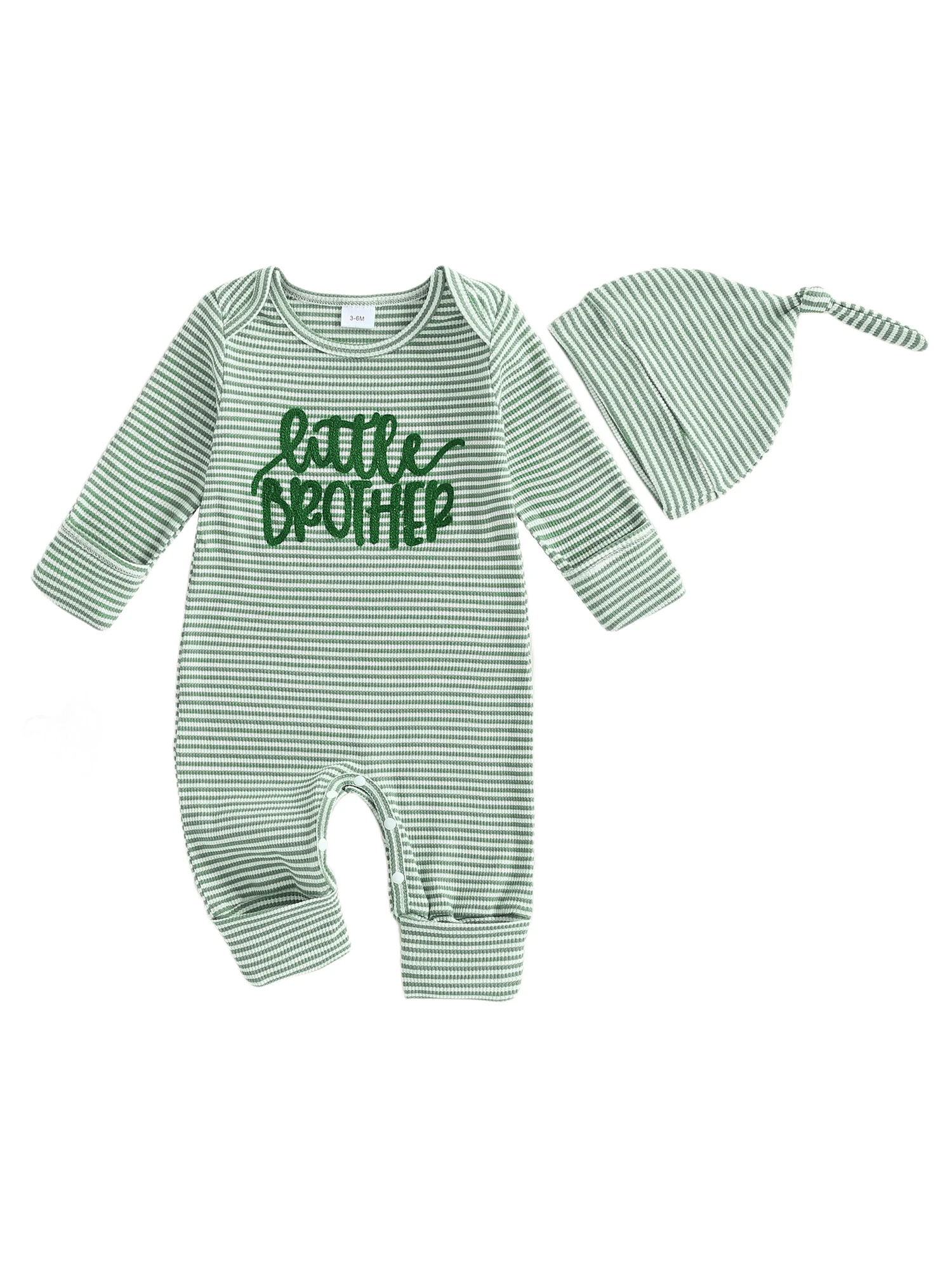 

Стильный полосатый комбинезон для маленьких мальчиков с вышитыми буквами, круглым вырезом, длинными рукавами и подходящей шляпой для модного образа