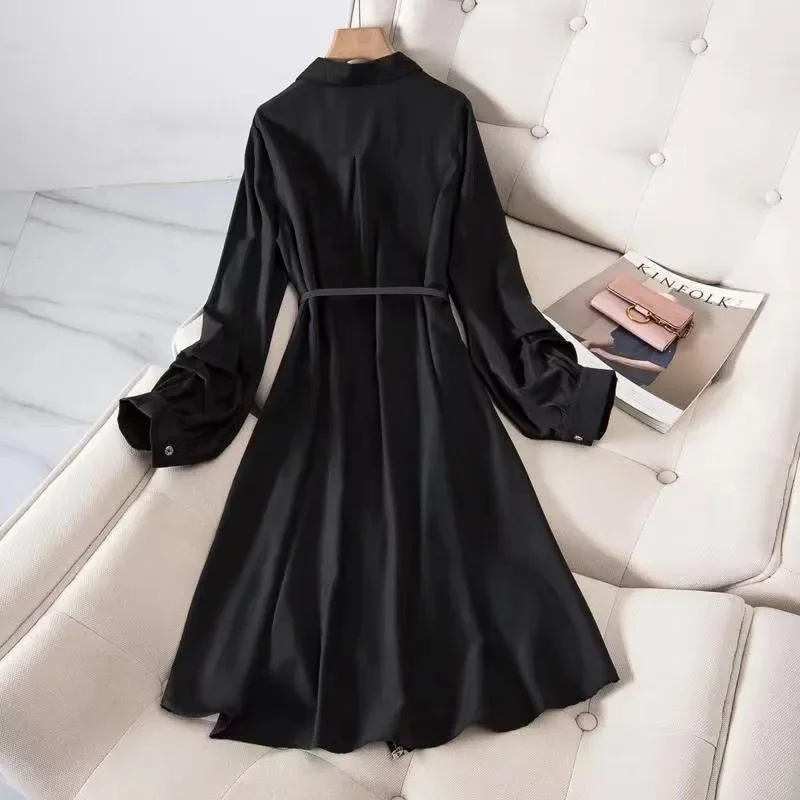 화이트 패션 레이스업 드레스 셔츠 드레스 자외선 차단 롱 싱글 브레스티드 셔츠 여성 드레스 프린트 스플라이싱 셔츠 블랙 탑