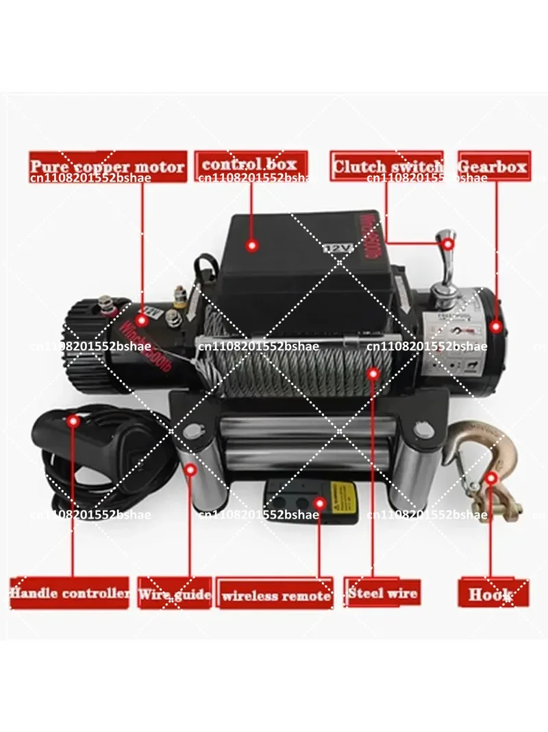 Electric Winch 2000-12000lb 24V Handle Wireless Wire Rope ATV Winch for Beach Buggy Towing