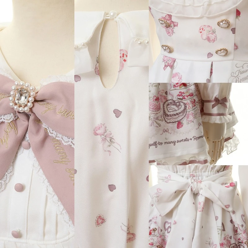 فستان Mine Liz ربيع جديد من الألغام الإنتاج الشامل لطيف الحلو طباعة البحرية طوق فستان طويل الأكمام السراويل النساء 2 قطعة مجموعة #4