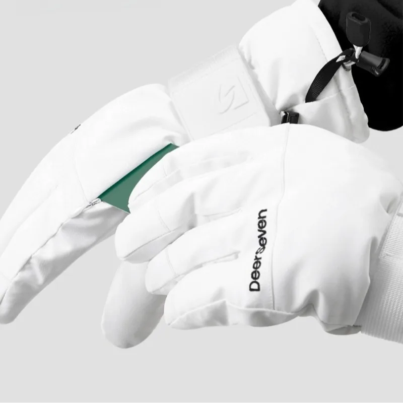 New White 3M Built-in Wrist Support Ski Gloves Winter Fleece-Lined Thickened Windproof Outdoor Cycling Gloves