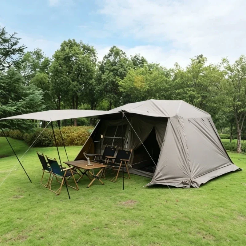 Outdoor Roof Tent Aluminum Alloy Black Glue Automatic Waterproof Snow Skirt Camping Two Room One Living Room Car Roof Top Tent
