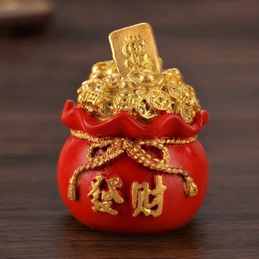 Resin Resin Fortune Pouch Desktop Ornament Four Optional Carved Pattern Designs Carved Money Sack Interior Figurine