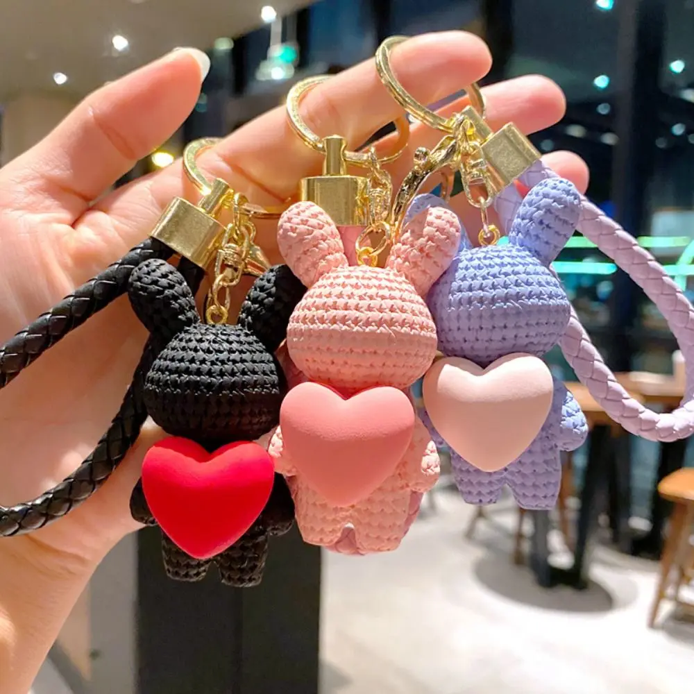 Cartoon Resin Peach Heart Knitting Rabbit Pendant Keychain Car Keychain Bag Charms Jewelry Car Accessories