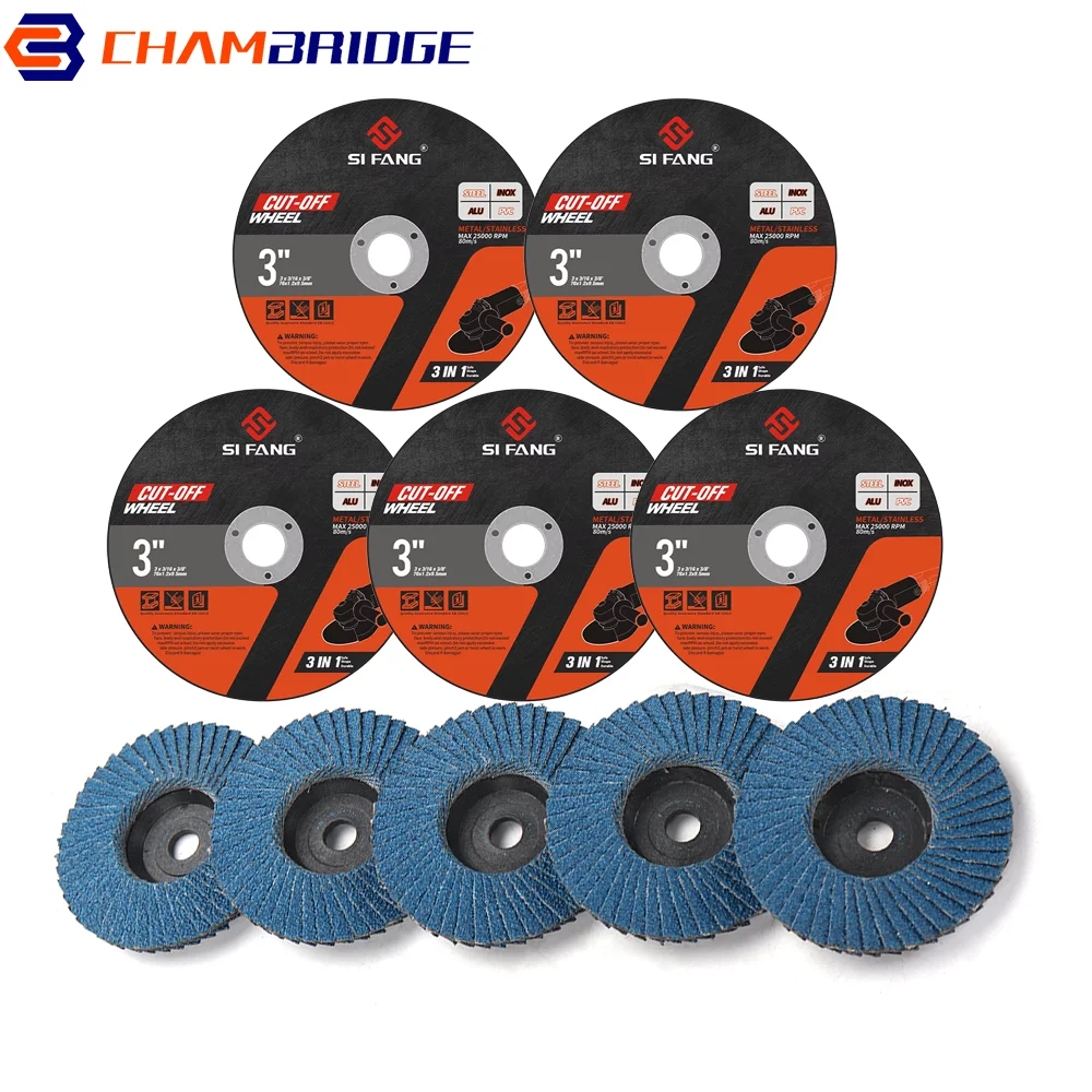 

10Pcs 3"Grinding Cutting Disc Kit-Zirconia Flap Discs+Thin Cut Off Wheels for Angle Grinder Metal Stainless Steel Weld Grinding