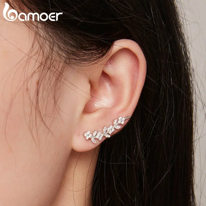 Bamoer 925 Sterling Silver Four-leaf Long Stud Earrings Luxury Fashion Ear Studs for Women Fashion Birthday Jewelry