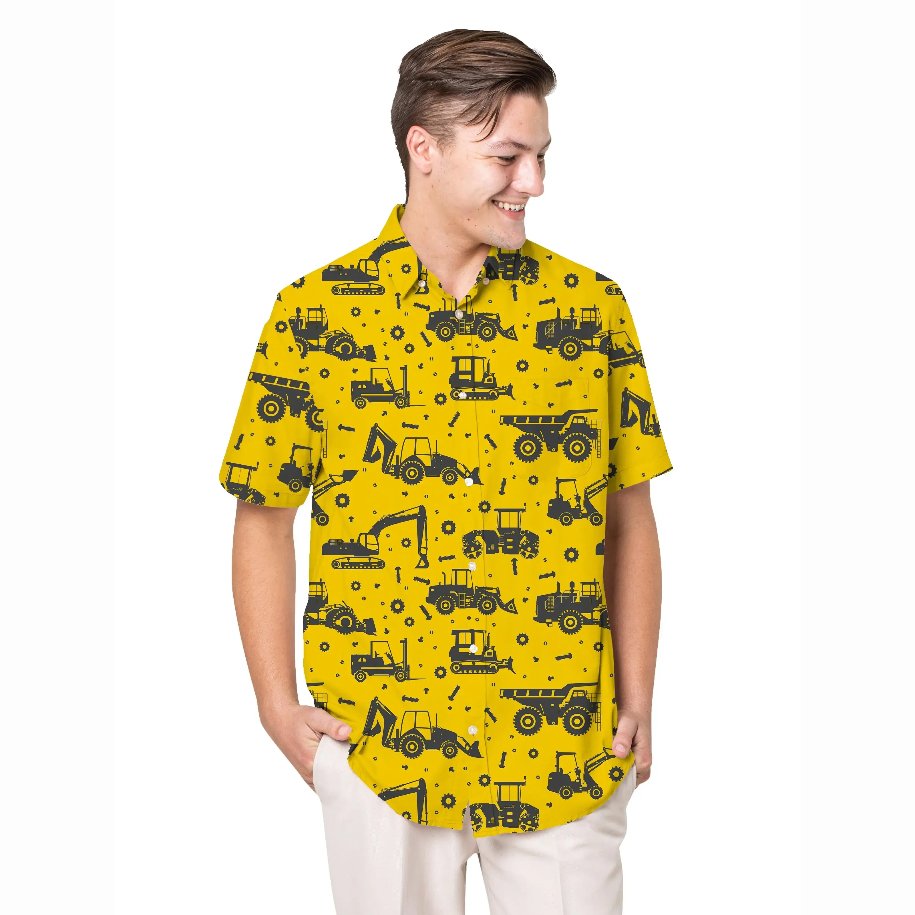 Jumeast Heavy Tractor Pattern Hawaiian Shirt  Farm Life Graphic Aloha Shirts Tropical Baggy Casual Man Clothing Farmer Gifttify