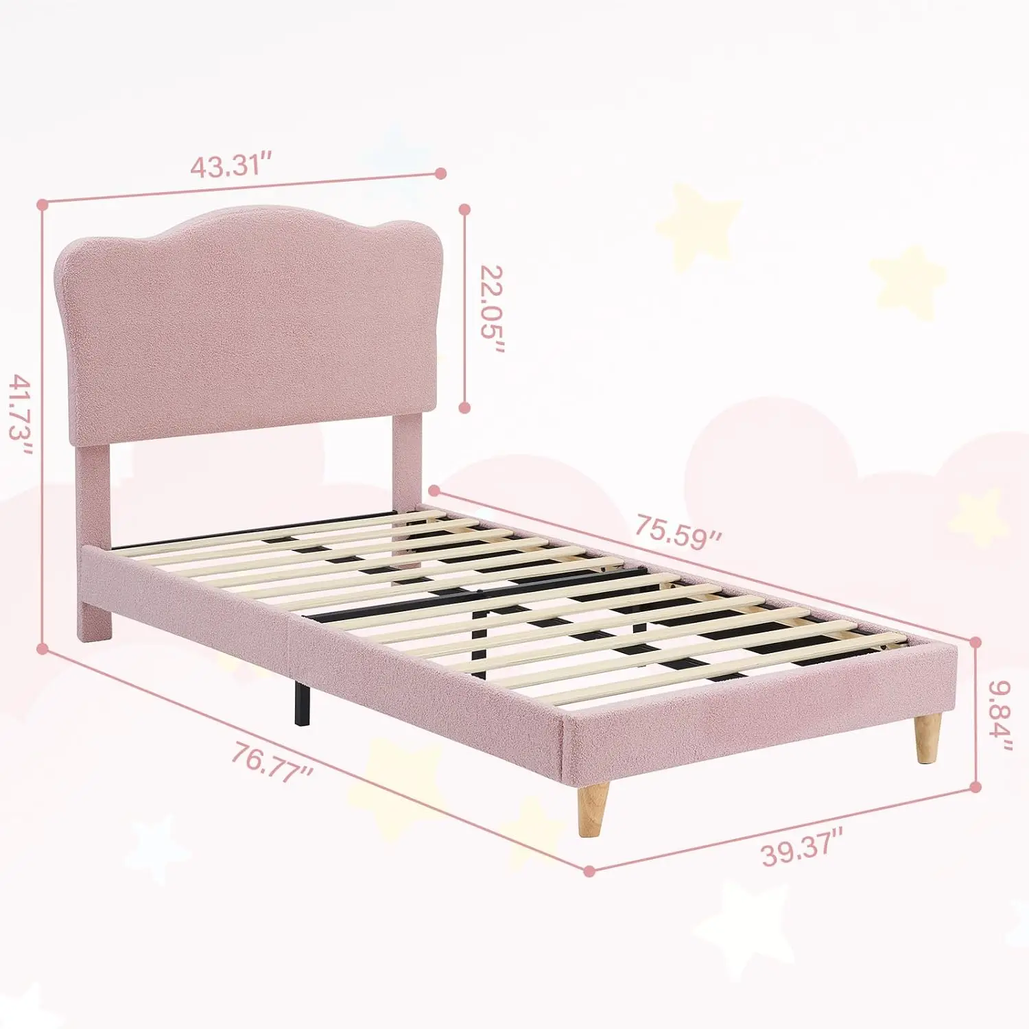 Twin Bed Frames for Kids, Upholstered Toddler Twin Bed Platform with Adjustable Headboard, Wood Slats, Children Bedroom