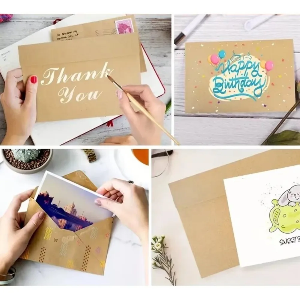 

20pcs Blank Kraft Envelopes Multi-function Sealing Pe Kraft Paper Postcard Release Adhesive Greeting Card