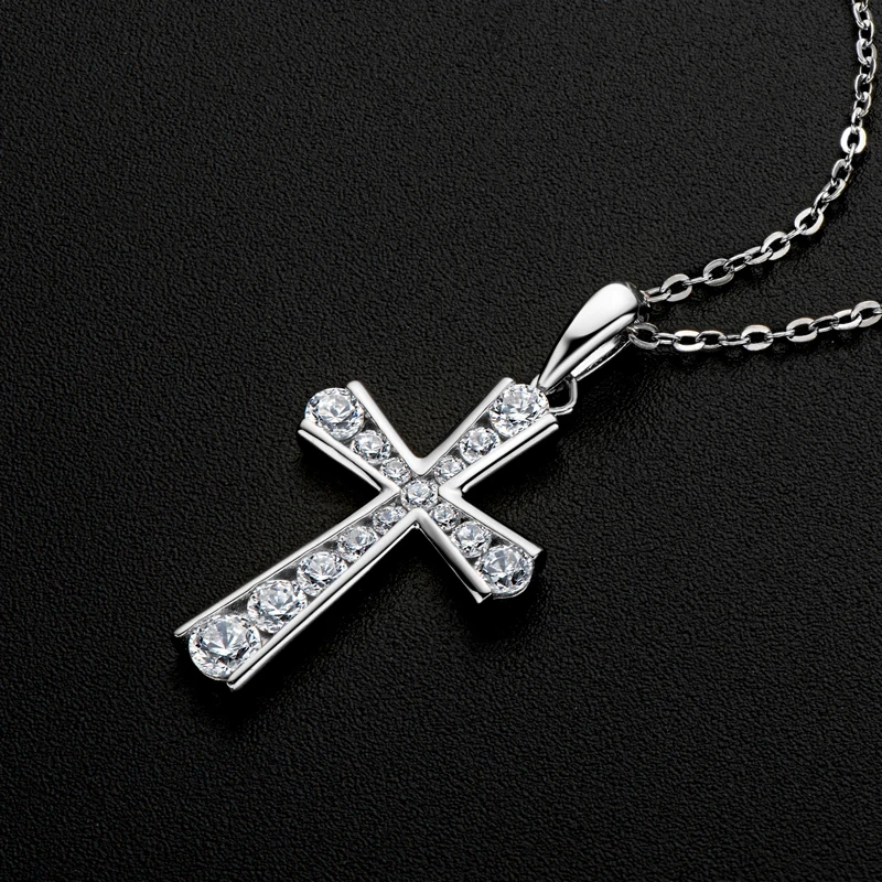 IOGOU Fashion Vintage Religion Jewelry Hip Hop Zircon Cross Pendant Sterling Silver 925 Necklace for Women Men Birthday Gift