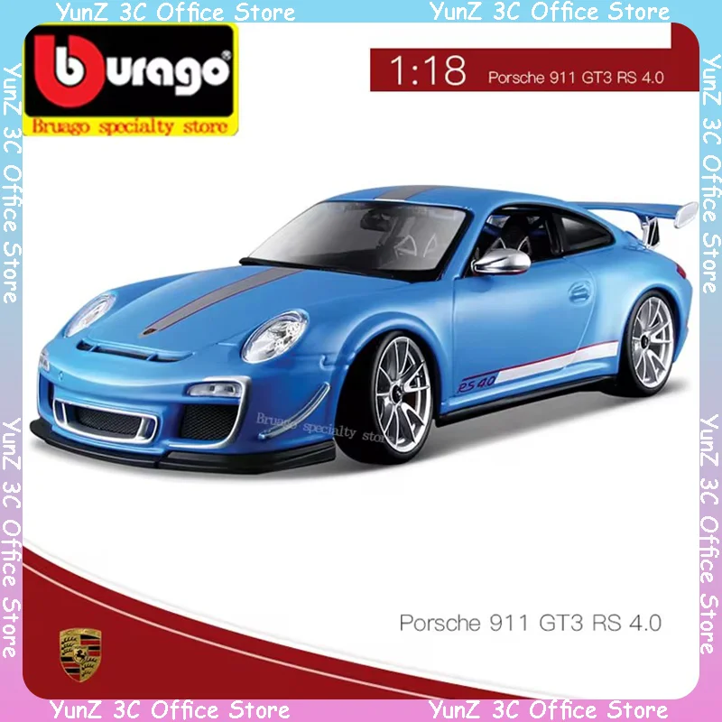 Bruago 1:18 Porsche 911 Gt3 White Blue Die Cast Alloy Car Model Nostalgic   Desktop decorations collecting toys and gifts