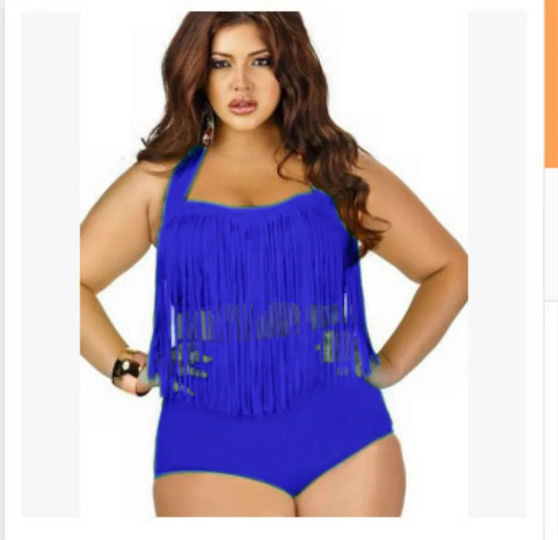 Letni zestaw Bikini Plus Size dla kobiet z frędzlami seksowna bluzka Bikini Push Up duże stroje kąpielowe strój kąpielowy siłownię