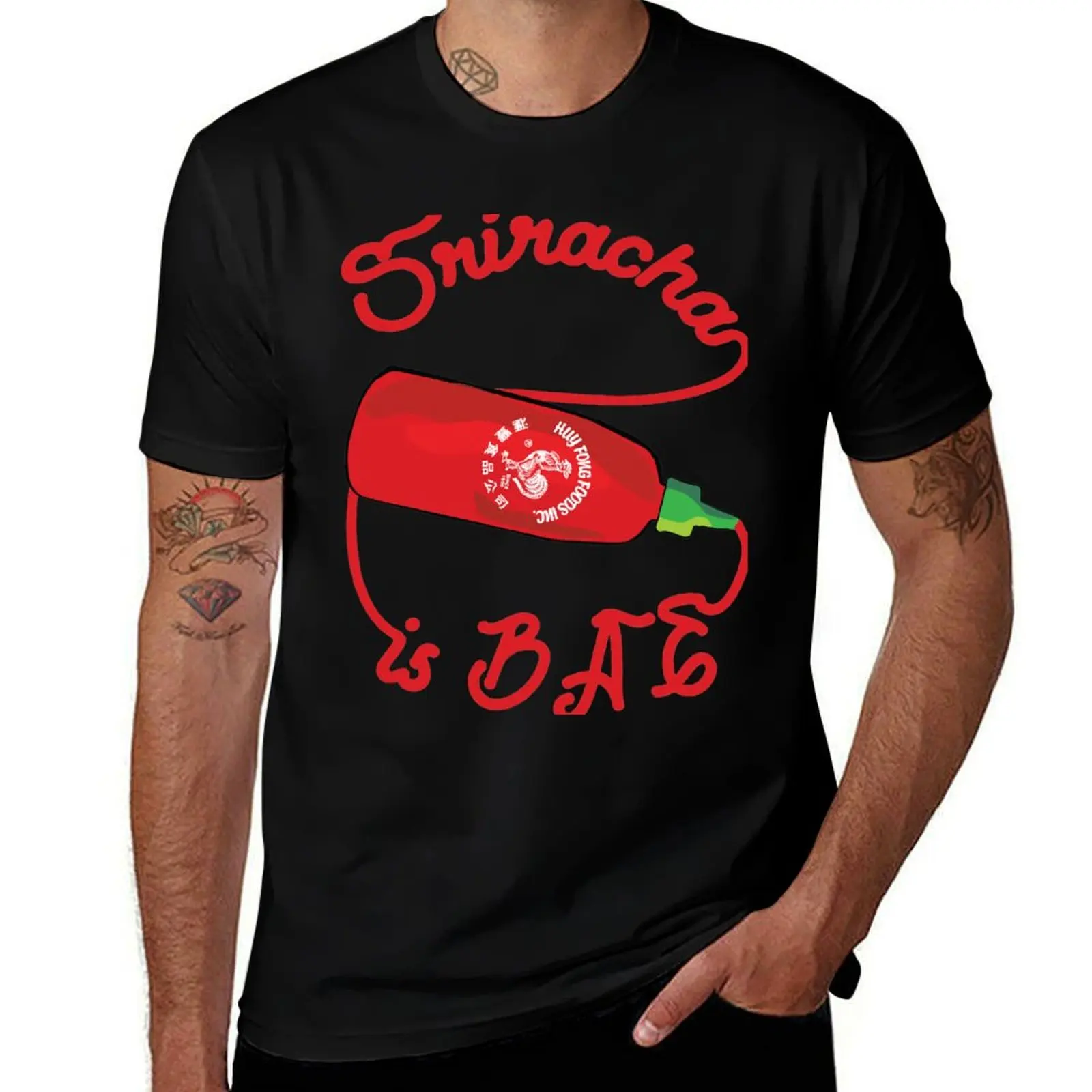 

Sriracha is bae - hot sauce chili food asian red T-Shirt t shirts for man graphic funny t shirts for man cotton soft T-Shirt