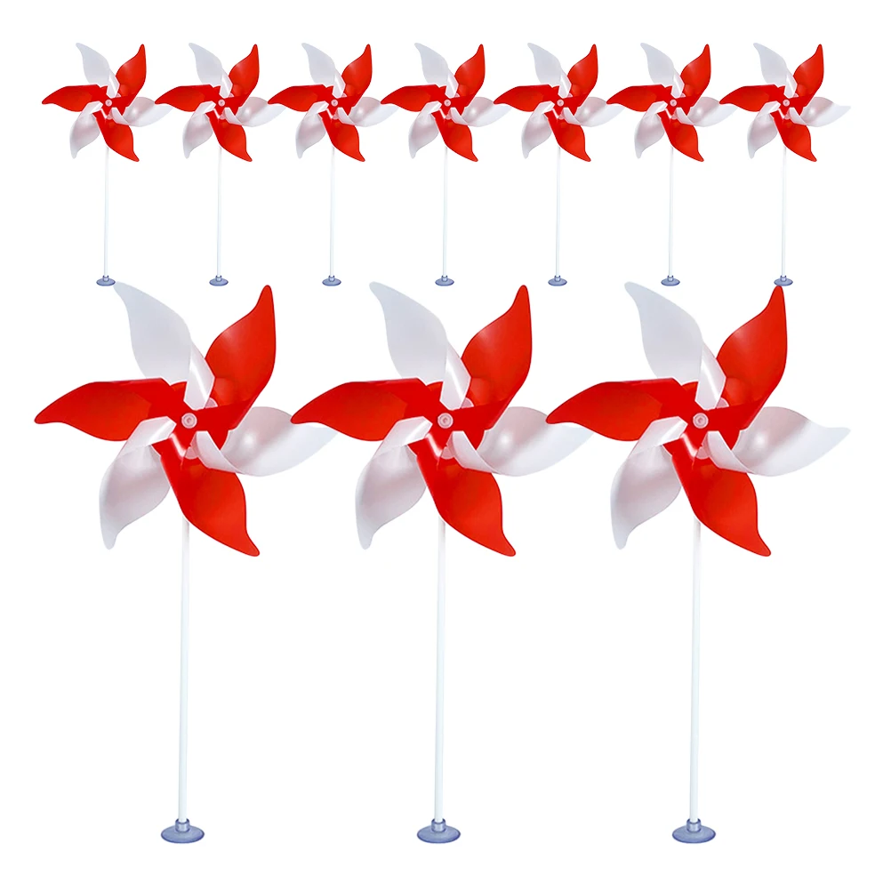 Moulin à vent coloré, 10 pièces, décoration de bureau rouge et blanc, décor de pelouse de jardin, roues à broches d'extérieur pour jouet de jardin