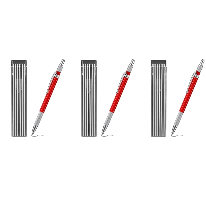 3X Welders Pencil With 36PCS Silver Streak Refills, Metal Marker Mechanical Welding Pencil Pipefitters, Fabrication, Red