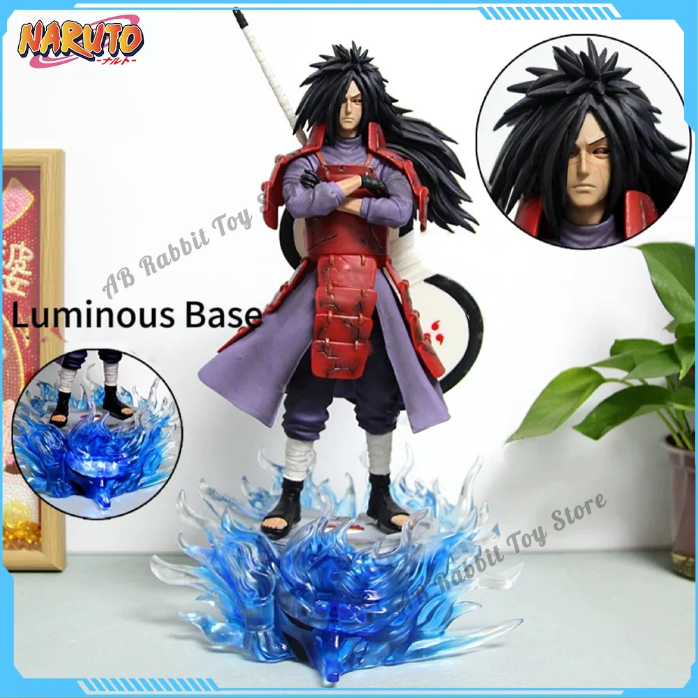 Naruto Uchiha Madara Anime Figures Door God Ban Figurine With Luminous Base Statue 42cm GK Models Collection Children Gifts Toys