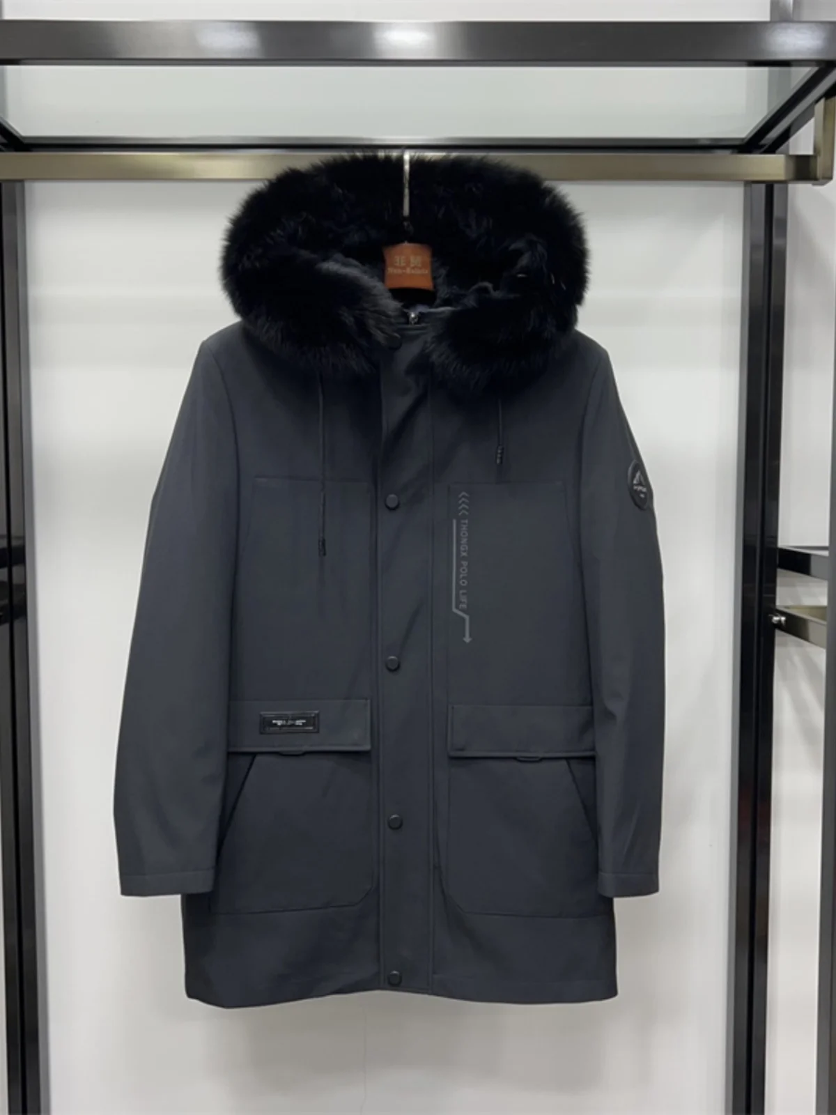 

Высококачественная мужская шуба с отстегивающимся кроличьим мехом, ветрозащитная, теплая, с капюшоном, средней длины, на молнии, зимняя куртка