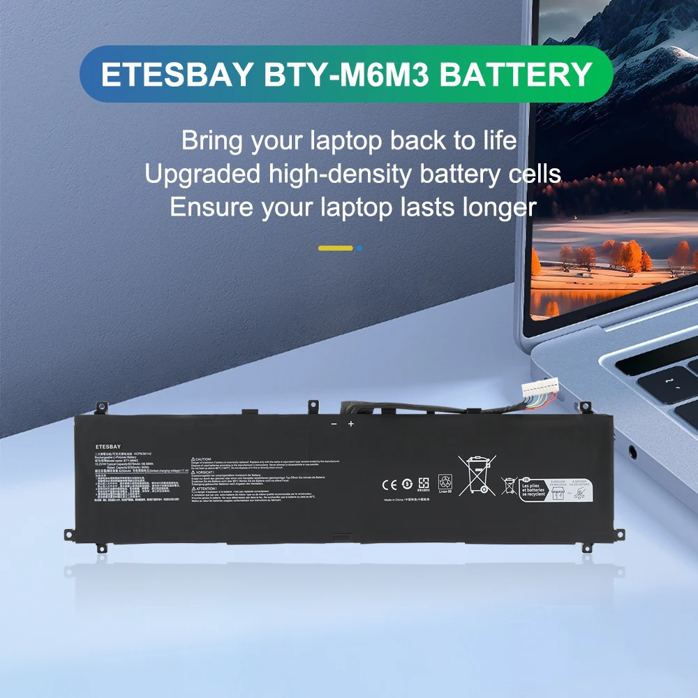ETESBAY BTY-M6M3 Laptop Battery For MSI RAIDER GE78HX 13VG 13VX 13VH 13VI 13VI-242NL 13VH-046UK 13VG-041XES 4ICP8/36/142 15.2V