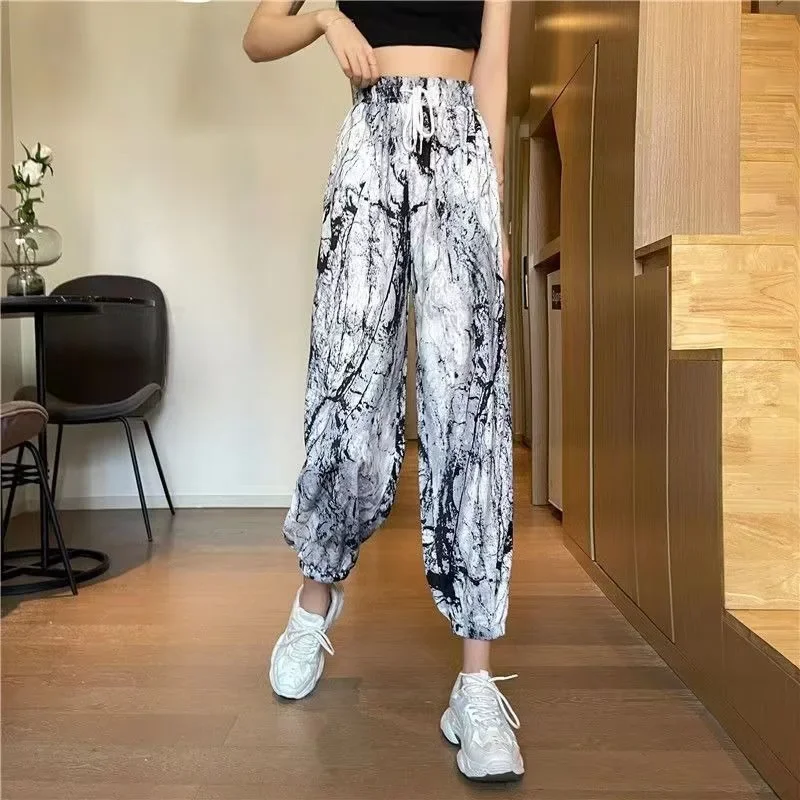 

Y2k New Bloomers Women's Summer Thin Floral Seaside Pajamas Loose Adult Ice Silk Mosquito-proof Wide-leg Beach Harem Pants