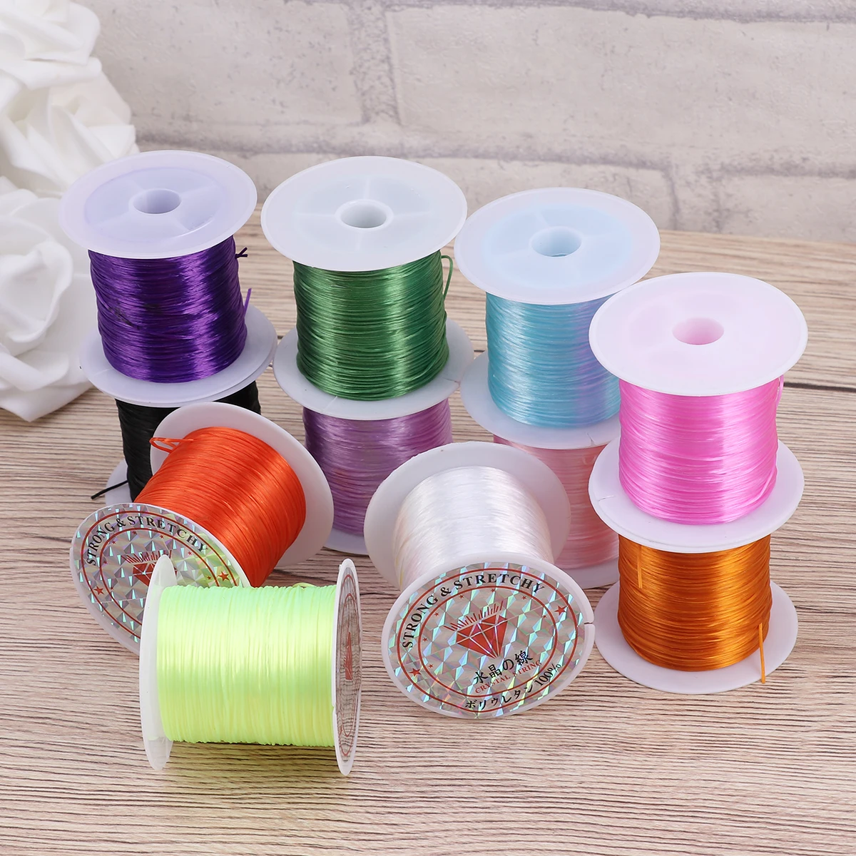 

11 Rolls Beaded Bracelet Thread Necklaces Jewelry Elastic Line Rope Crystal Flat