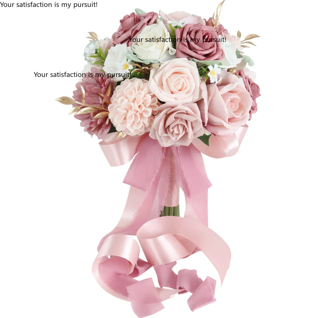 for wedding photos Elegant bean paste pink artificial rose bridal bouquet, faux flower