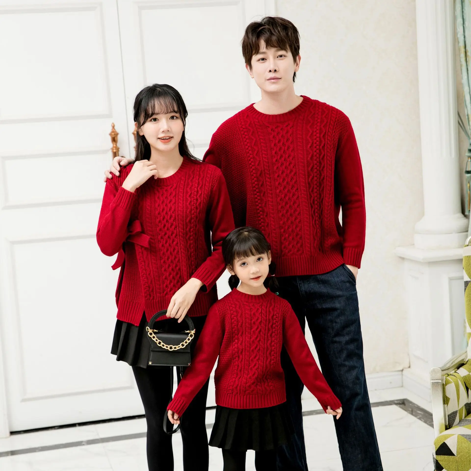 Happy New Year 2023 Family Christmas Knit Sweater Dad Mom Daughter Son Knitted Jumper Parent-Child Matching Winter Fall Clothes