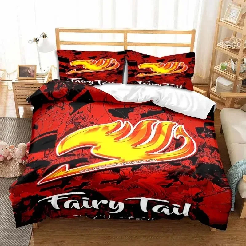 3D Anime Fairy Tail Bedding Set Bed Three-piece Set Duvet Cover Single Double Bed Queen Size Duvet Cover Set Adult Boys Bedroo