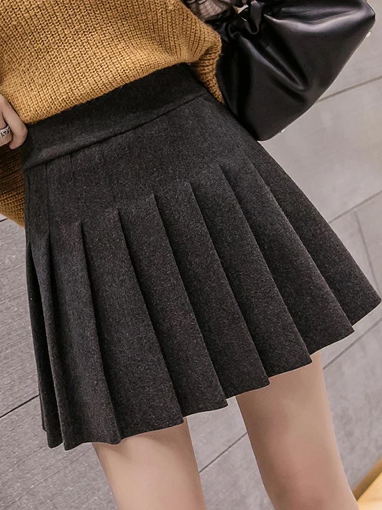 

ey Elastic High Waist Pleated ort Skirt Women's Autumn Winter 2024 New Sle Slimming A-Line Skirt Commute Korean Sle