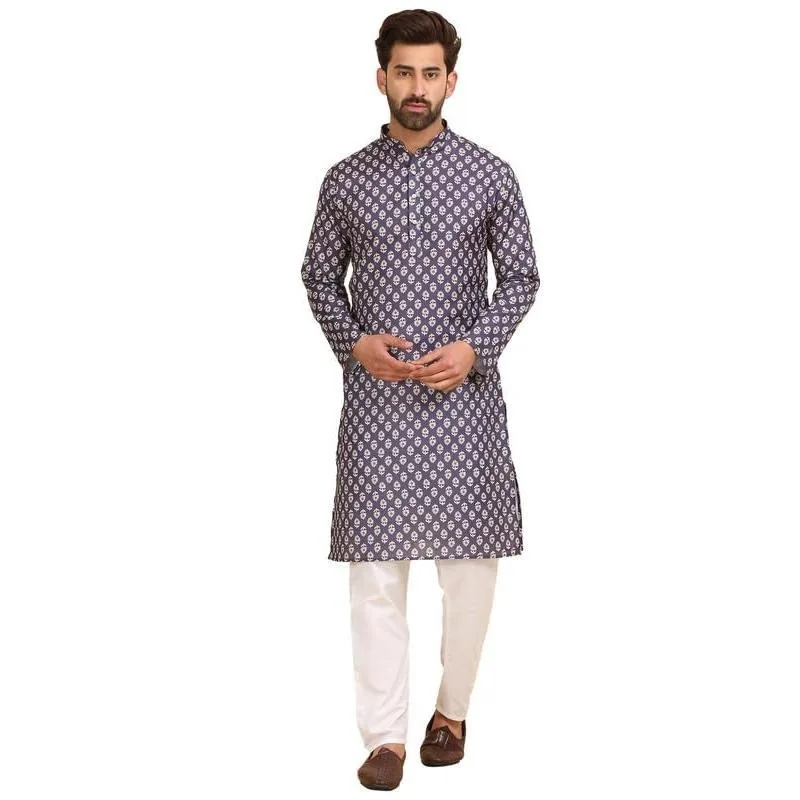 Stand Collar Muslim Shirt Men Clothes Folk Kaftan Musulman Kurta Indian Islamic Clothing National Printed National style