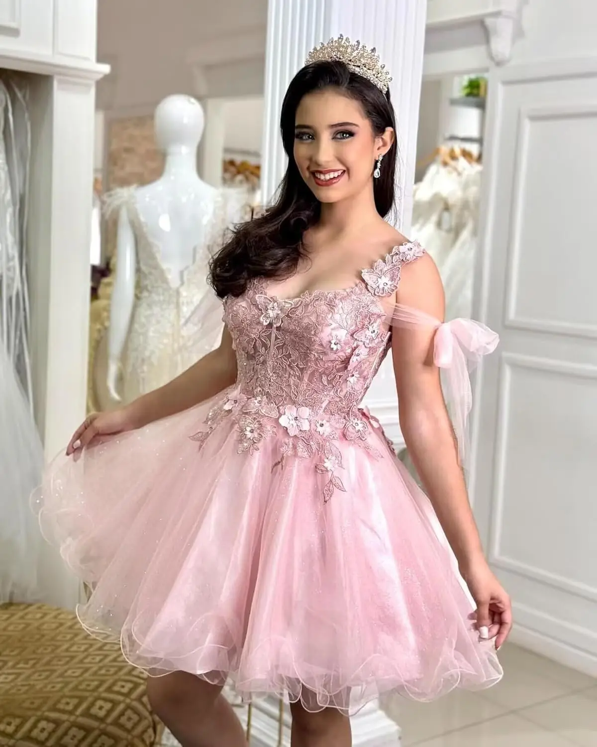 Customized Off Shoulder Short Homecoming Dresses for Teens Sparkly Tulle DAMA Dress for Quinceanera 3D Butterfly Prom Dress