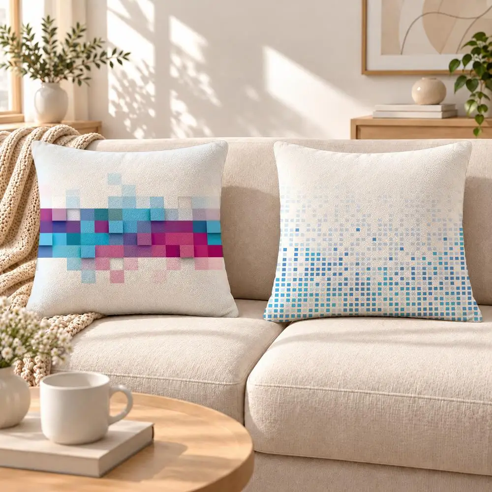 Art Morandi Gradient Squares Cushion Cover Soft Short‑Plush Pillowcase, Sofa Bedroom Home Decor, Holiday Gift