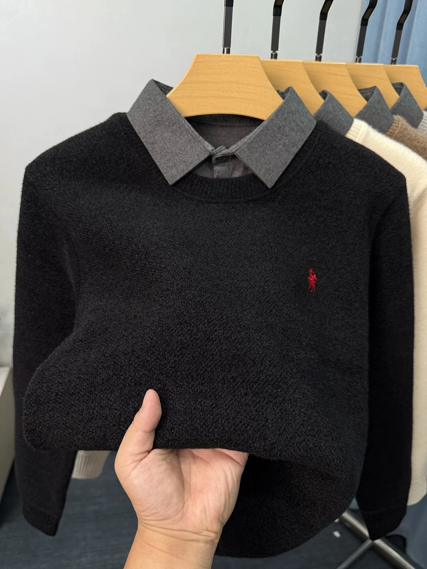 Suéter de cuello de camisa de moda de alta calidad marca de diseñador de alta gama exquisito bordado de pony Paul suéter de punto engrosado y cálido para hombres