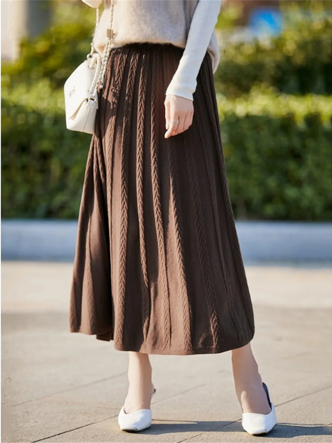 High Waist Knitted Midi Skirt for Women Autumn Winter New Style Elegant Slimming Floor Length Skirt City Walk Batwing Type