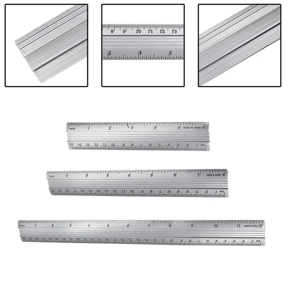 1pc Dual Scale Straight Ruler Aluminum Alloy Protective Scale Precision Measure Drawing Tool 15/20/30cm