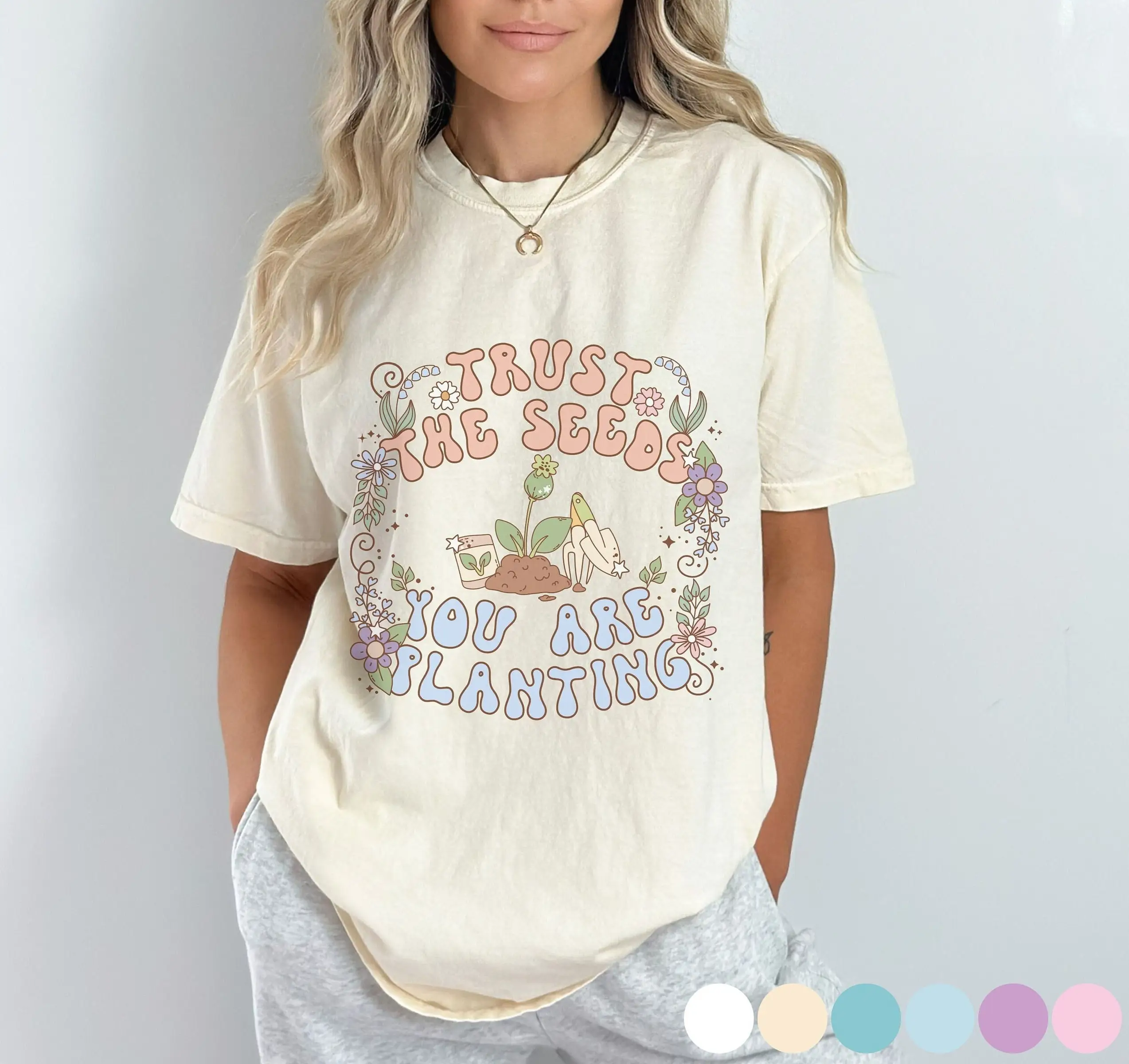 Spring Flower Comfort Colors T Shirt Planting Seeds Retro Floral Groovy Inspirational Recovery Growth Mindset Te