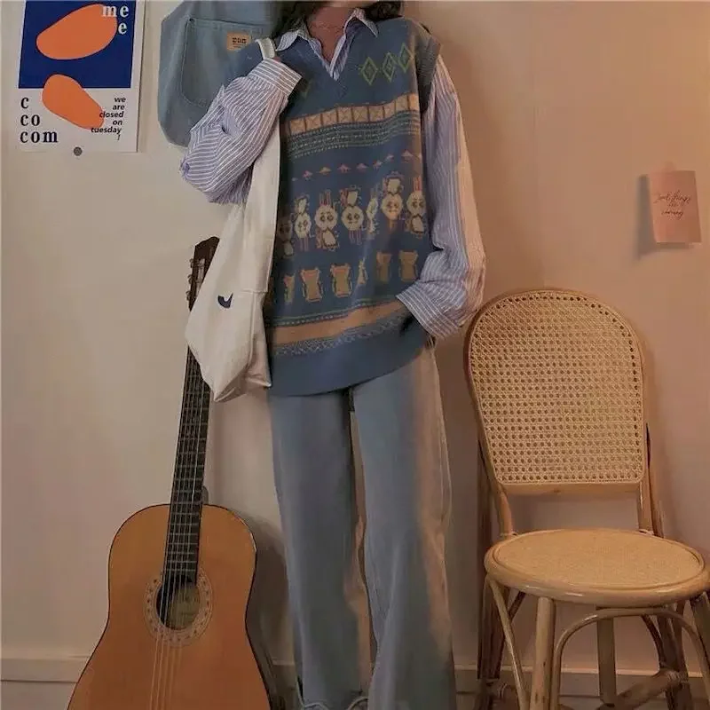 

Knit Sweater Vest Autumn And Winter New Retro Loose Wild Sweater Long Sweater Coat Oversized Oversized Winter Clothes Women