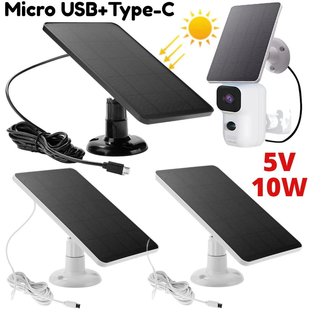 10W 5V Solar Panel Micro USB+Type-C Solar Cells Charger for Security Camera 2 in 1 Waterproof Outdoor Camera Solar Panel Charger