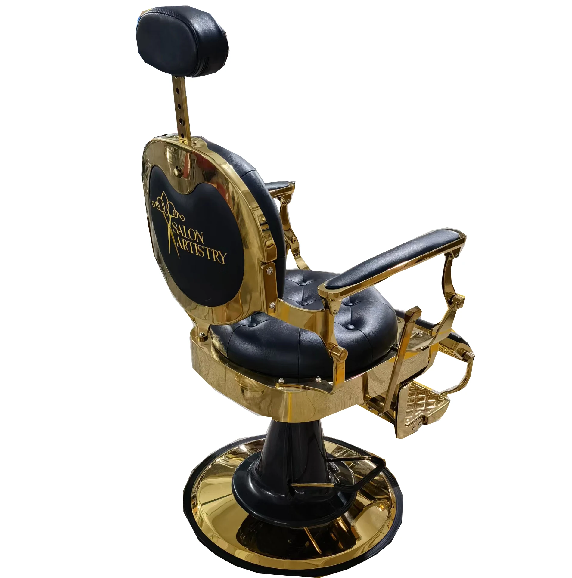 

Heavy Duty Gold Barber Chair For Barber Shop Recline Chair For Salon Can Hold 400kgs Weight