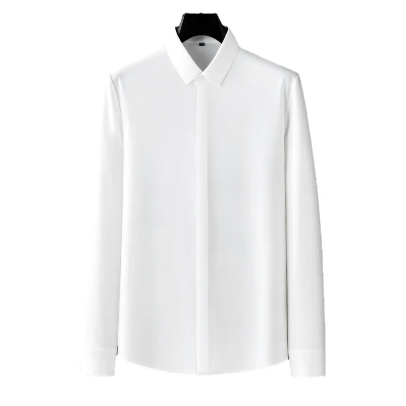 

Мужская весенне-осенняя модная городская утягивающая легкая деловая рубашка для отдыха, универсальная простая текстура, рубашка с длинными рукавами и скрытыми пуговицами