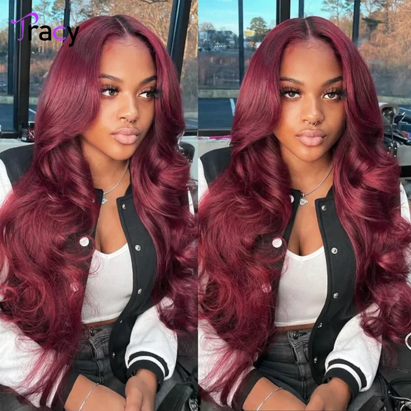 

Tracy Hair Wear and Go Glueless Wigs Human Hair Pre Plucked Pre Cut for Beginners 99j Burgundy Lace Front Wigs Human Hair