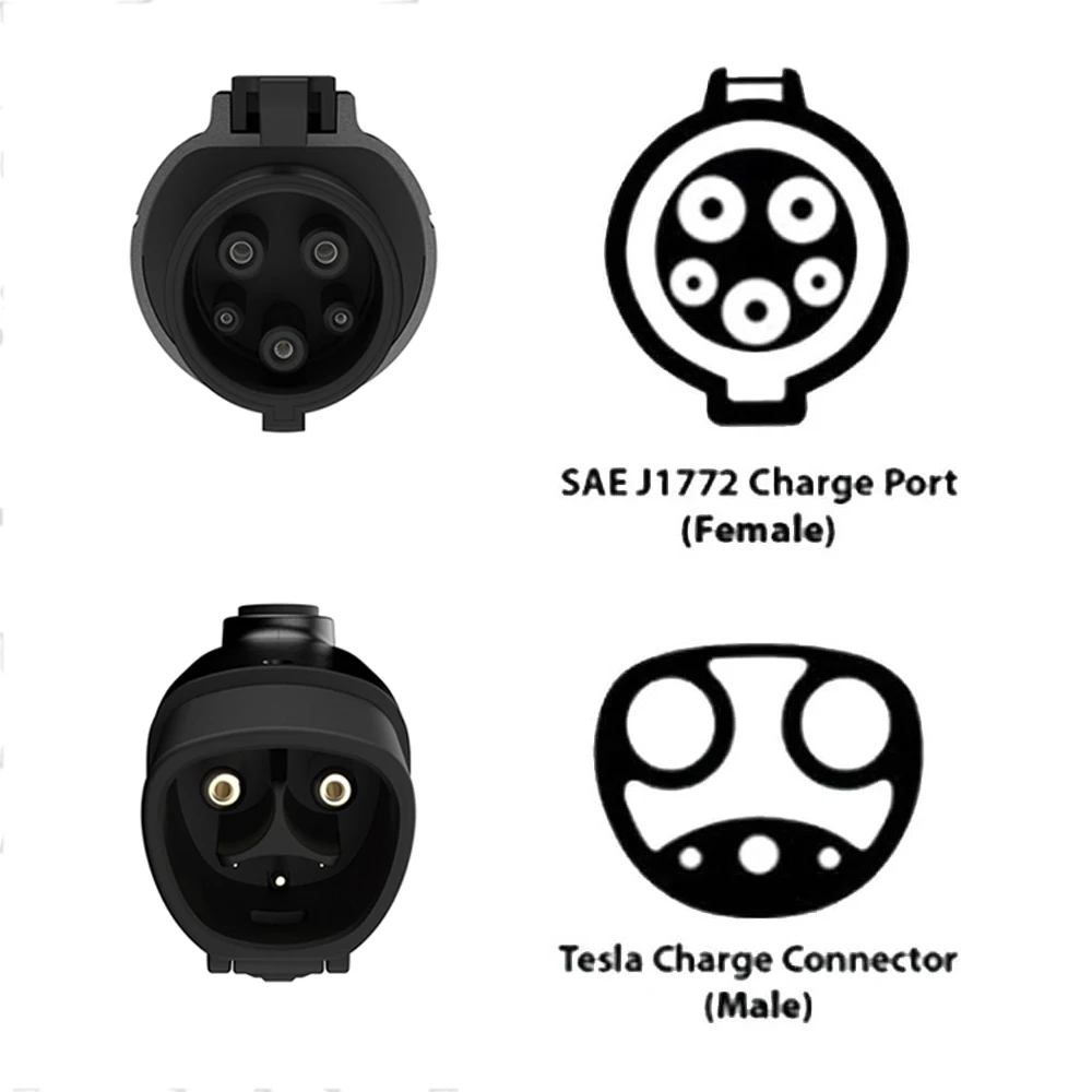 EVMBO Tesla to J1772 Adapter Max 60A 250V AC Tesla to Type1 Adapter Type 1 SAE J1772  with Anti-Drop Lock Connector