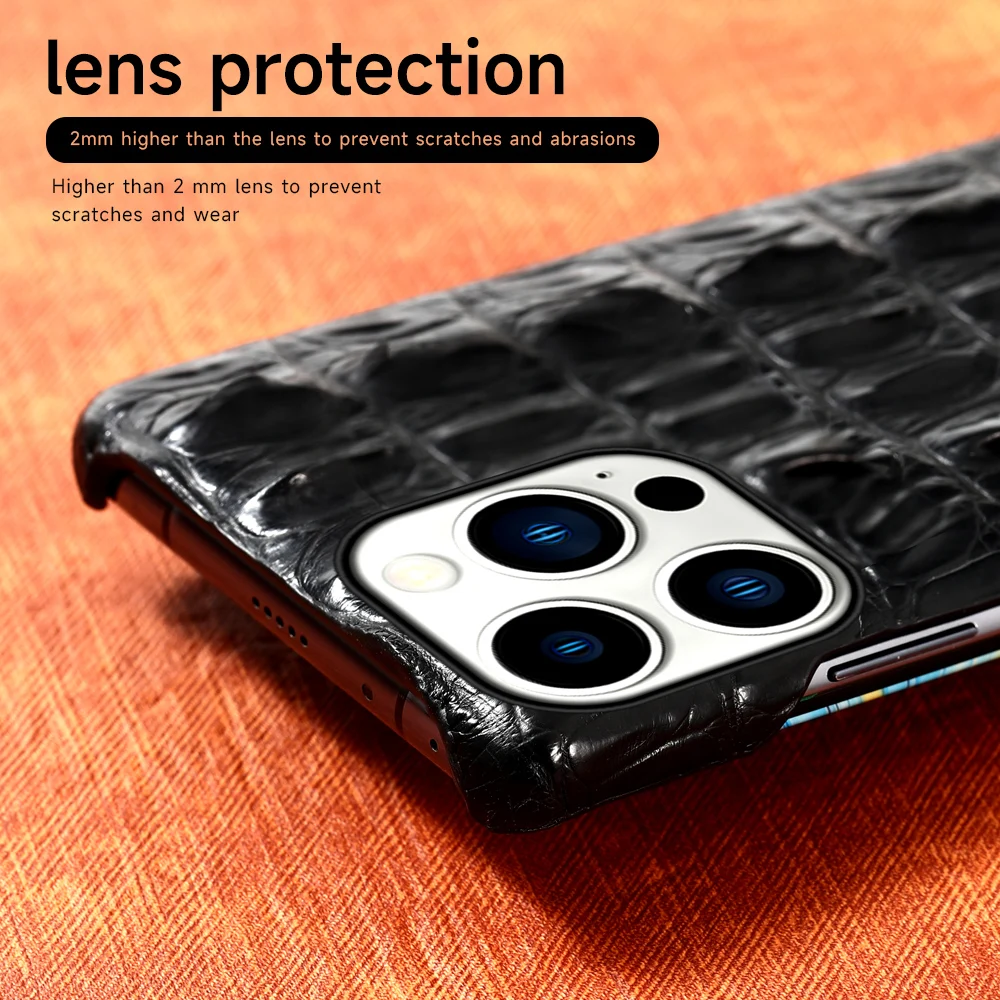 LANGSIDI 100% original Crocodile Leather Phone case For iPhone 16 15 14 13 12 Pro Max 12 13 Mini Luxury gift case Back Cover