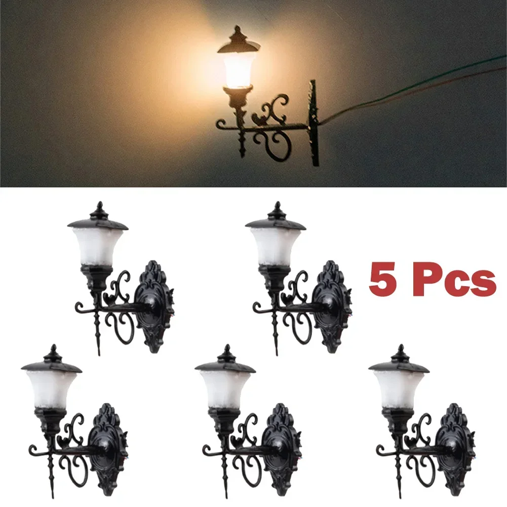 5Pcs Train Railway Park Led Street Lamppost Lamps Wall Lights Model Scale 3V Model Garden Lamps Miniature Lanscape Model Acc